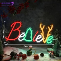 Enseigne néon LED de Noël « Believe », motif renne et sapin, lampe murale en acrylique alimentée par USB, décoration de fêtes pour la maison, le bar et les soirées