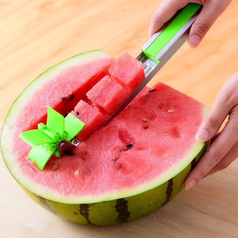 Stainless Steel Design Cut Watermelon Kitchen Gadgets Salad Fruit Slicer Cutter Tool Watermelon Windmill Cutter