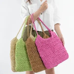 2023 New Collection Crochet Paper Straw Beach Tote Travel Bag Summer Holiday Candy Color Casual Hobo Shoulder Bag