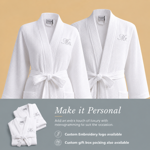 Accappatoio in spugna waffle per hotel con logo ricamato personalizzato, 100% cotone egiziano, <span class=keywords><strong>set</strong></span> di <span class=keywords><strong>accappatoi</strong></span> di lusso per hotel e spa. - Product Image 4