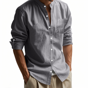 Cardigan estivo da <span class=keywords><strong>uomo</strong></span> in <span class=keywords><strong>lino</strong></span> e poliestere comodo botton up a maniche lunghe semplice Casual - Product Image 5