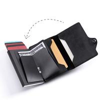Dompet Pria Unisex Kulit Crazy Horse RFID Slim Minimalis Pop Smart Wallet Bukaan Terbuka Casing Aluminium Tempat Kartu Pendek Pelindung