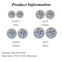 Toptan DEF VVS1 Moissanite Halo küpe katı GRA sertifikası ile 925 ayar gümüş elmas test geçmek