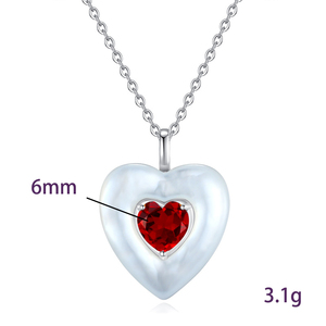 Collier pendentif cœur halo en nacre et cristal haut de gamme, argent sterling 925, pierre naturelle taille cœur 6 mm - Product Image 6