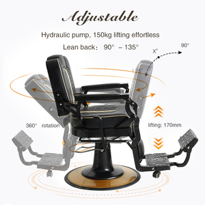 Meubles de salon de coiffure de luxe pour hommes Chaises inclinables vintage Chaise de barbar hydraulique robuste - Product Image 5