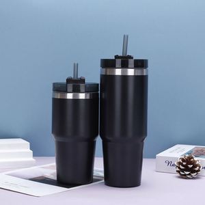 Mug de voyage isotherme 20oz 30oz pour voiture, double paroi sous vide avec couvercle, paille et base antidérapante, chaud et froid - Product Image 2