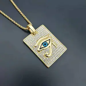 Collier Hiphop pour hommes, pendentif en diamant or 316L, en acier inoxydable, bleu, œil des Horus, nouveau Design 2019