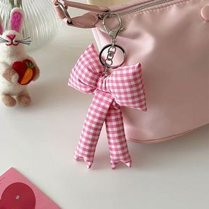 Porte-clés et pendentif de sac à main à nœud à carreaux bleu, rose, blanc et noir, style simple, mignon et doux - Product Image 2