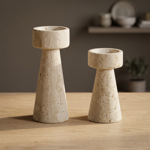 Support de bougie en pierre naturelle artisanale écologique en travertin beige, centre de table décoratif pour la maison et les mariages - Product Image 3