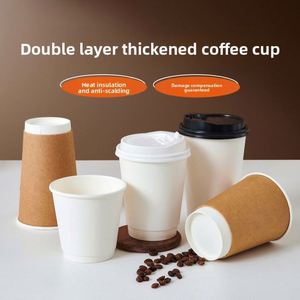 Gobelet en papier personnalisé à double paroi en cuir de vachette avec isolation creuse, gobelet de fête pour anniversaires, gobelet à café jetable jaune - Product Image 4