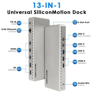 WAVLINK <span class=keywords><strong>13</strong></span> <span class=keywords><strong>en</strong></span> 1 WL-UG77PD1 Estación de Acoplamiento con Triple Pantalla 4K, 2 DP, Carga Upstream de 85W, Ethernet 2.5G, USB-A y USB-C - Product Image 2