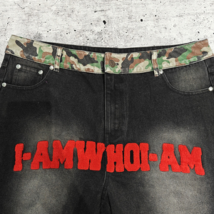 กางเกงขาสั้นผ้ายีนส์สไตล์วินเทจสำหรับผู้ชายผ้าปักโลโก้ลายพรางทรงถุงเสื้อผ้าแนวสตรีท - Product Image 3