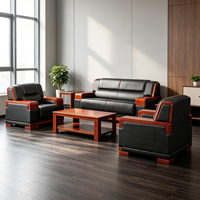 Ensemble de canapés de réception de bureau en cuir PU ou cuir de vachette pleine fleur avec accoudoirs en bois, canapé lounge professionnel pour salle d'attente des visiteurs