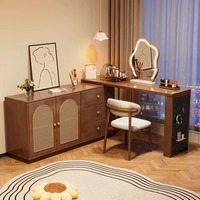 Coiffeuse moderne et bon marché avec impressions en bois Miroir LED Coiffeuse avec chaise pour chambre Vanités de maquillage