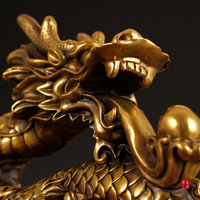 Figurine de dragon traditionnelle en laiton, décoration Feng Shui pour la maison et le bureau, grande sculpture antique, imitation, objet de collection