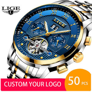 50 Pcs Oem Custom Dial Logo Lige 9841 New <b>Waterproof</b> Luxury Tourbillon Automatic Mechanical Wrist <b>Watches</b> for <b>Men</b> Reloj Montre - Product Image 1