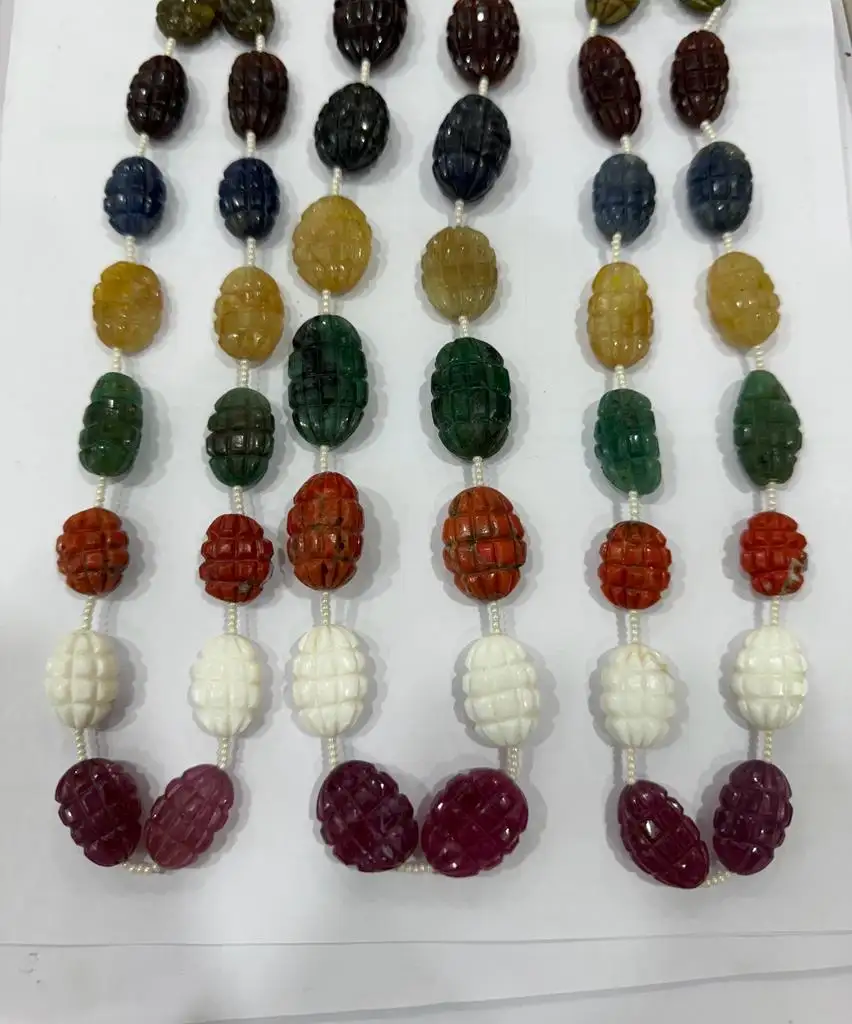 Finest Quality Big Size Navratna Beads Hand Carved Precious Gemstone Beads handmade bulk product