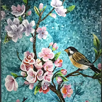Foshan fournitures motif personnalisé coupe à la main verre Art Mural mur mosaïque carreaux paon oiseau pour bureau à domicile salon hôtel