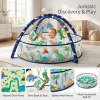 Tapis d'éveil pour bébé « Petit Paléontologue » 5-en-1, thème dinosaures, avec rembourrage, rebord de sécurité souple et côtés en maille