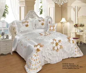 Kleur Garen Borduurwerk Bloem Polyester Bed Cover Set Gewatteerde Cover Set Hoge Kwaliteit 3 Stuks Beddengoed Set