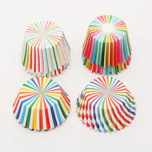 Colorful 100pcs Round Baking Cups 100% Food Grade Material Rainbow Muffin Bakery Packaging Cake Baking Liners