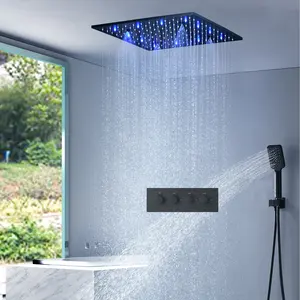 Matt Black SPA Massage Shower Head Rain Shower Faucet Set Thermostatic Valve Shower Panel 304 Stainless Steel