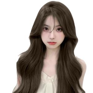 Peluca Larga Rizada Dm236 Color Marrón Miel con Flequillo Lateral y Cabello de Bebé, Peluca Completa con Frente de Encaje para Mujer - Product Image 3