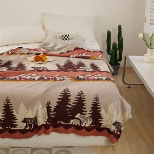 Accepter le motif de couvre-lit en tricot 100% coton personnalisé Couverture tricotée ours forestier pour canapé SEX - Product Image 1
