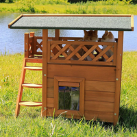 Maison pour chat d'extérieur en bois imperméable à deux niveaux avec balcon et échelle, vente en gros