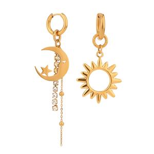 Boucles d'oreilles à pampilles plaquées or 18 carats, tendance, avec formes géométriques, style européen et américain, en acier inoxydable, étoile, lune, soleil - Product Image 1