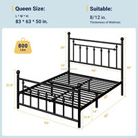 Lit double en acier au design moderne, taille Queen, avec tête de lit, idéal pour la location