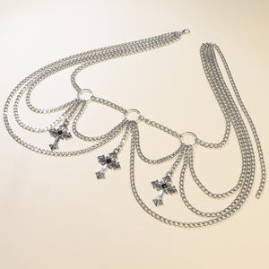 European American Style Hip Hop Metal <b>Cross</b> Pendant Waist <b>Chain</b> Multi Layer Body <b>Chain</b> Daily Wear Tibetan Silver - Product Image 3