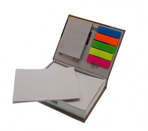 Bloc-notes adhésif Eco Mini Stowaway avec stylo, 5 marque-pages adhésifs néon assortis, papier cartonné perforé, stylo intégré dans une fente découpée - Product Image 2