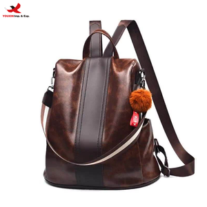 Korean Style Anti-Theft Multi-Use <b>Ladies</b> <b>Backpack</b> Oil Leather Soft Pu Zipper Closure and Polyester Lining RTS Bulk Mixed Order - Product Image 1