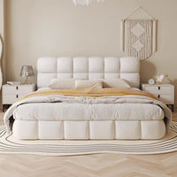 Lit moderne en tissu doux blanc style crème, taille King/Queen, avec rangement gain de place, vente en gros, offre spéciale pour la maison, l'hôtel et la chambre à coucher