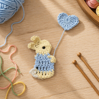 Patch en dentelle fait main Lapin Bleu avec Cœur pour Col de Chemise, Chapeau, Carte de Vœux, Accessoires, Bordure au Crochet 100% Coton EG26109 5CM