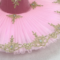 S0053 Tutu de ballet professionnel en tulle rigide pour enfants, avec corsage en velours et dentelle ornée de strass, pour spectacle de ballet