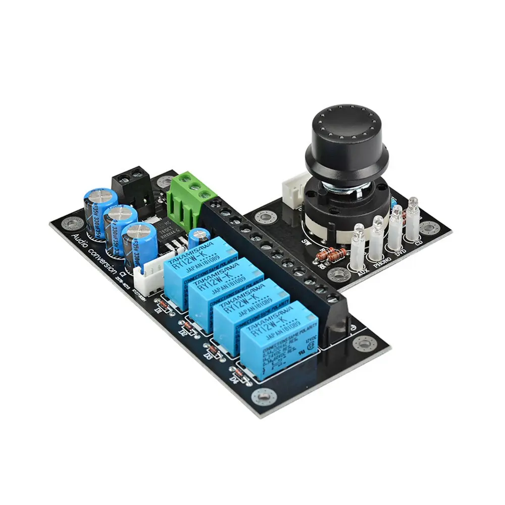 Audio Switch Input Selection Board RCA Lotus Seat Stereo 4 Way Relay Adjustable Audio Signal Board Amplifier DIY AC12-15V