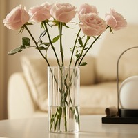 Vase à fleurs en plastique à cylindre nervuré incassable en gros élégant et durable pour la décoration intérieure et extérieure