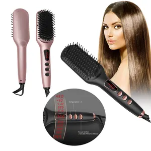 2023 Electric fast ceramic hair brush electric hair straightening comb ionic hair straightener brush