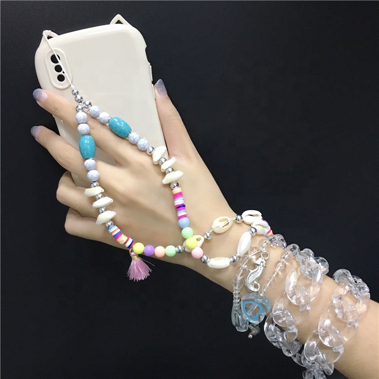 DIY Original Unique Fashion Charm Acrylic Tassel Beads Crossbody Mobile Phone Strap Lanyards, Luxury Girl Beaded Charms Chain