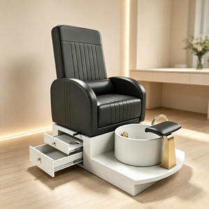Sillón de Pedicura para Salón de Belleza, Reclinable, de Cuero Negro, con Cajón de Almacenamiento, Lavabo de Cerámica Extraíble para Pedicura - Product Image 5