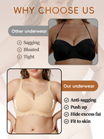 LYNMISS Soutien-gorge push-up sans armatures en jacquard tricoté, col en V festonné, ourlet ondulé, dos croisé réglable, dos lisse