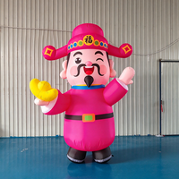 Offre Spéciale : Mascotte Gonflable Cai Shen en Tissu Oxford, Dieu de la Fortune Assis aux Jambes Croisées Rose avec Lingot, pour le Nouvel An Chinois