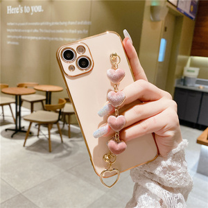 Custodia per <span class=keywords><strong>iPhone</strong></span> 12 <span class=keywords><strong>Pro</strong></span> Max 13 <span class=keywords><strong>11</strong></span> Cover per telefono custodia di lusso placcata in oro con cinturino a forma di cuore per <span class=keywords><strong>iPhone</strong></span> 8 Plus 7 XR XS X SE 2020 - Product Image 2
