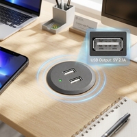 Prise de courant encastrable USB ronde pour bureau, chargeur 5V/2A USB/Type-C intégré pour lit, canapé, table, fournitures électriques