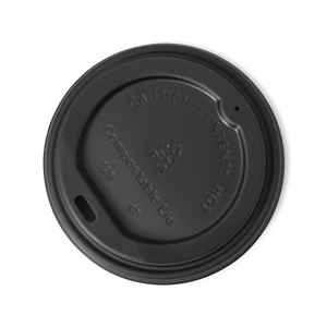 Couvre-gobelets noirs biodégradables de 90 mm Ø 90 mm en CPLA, adaptés aux aliments, avec trou pour boire, anti-fuite - Product Image 3