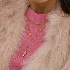 <span class=keywords><strong>Collier</strong></span> Tendance Doré Anti-Ternissement en Acier Inoxydable Véritable 18K, Beaux Bijoux Zircon pour Femmes - Product Image 4