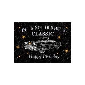 Fondo de Fotografía Retro para Cumpleaños de Hombre, Decoración con Diseño de Auto Clásico, Pancarta Nostálgica en Negro y Dorado - Product Image 2