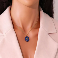 Collier Pendentif Ovale en Acier Inoxydable avec Pierre Naturelle, Plaqué Or, Chaîne de Clavicule Avancée, Zircon TGXL11465